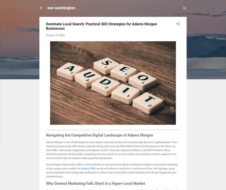 Blogger post published by RankTiers for Adams Morgan, with a photo and headings