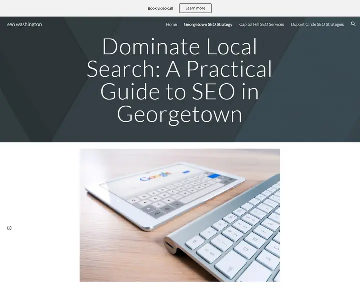 Google Sites page published by RankTiers for Georgetown, with a banner, menu and photo